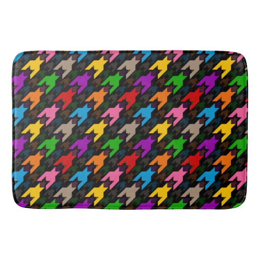Farbenfrohes Houndstooth-Muster Schwarz Badematte (Vorderseite)