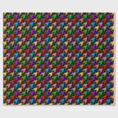 Farbenfrohes Houndstooth-Muster Schwarz Geschenkpapier (Flach)
