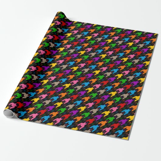Farbenfrohes Houndstooth-Muster Schwarz Geschenkpapier (Ungerollt)