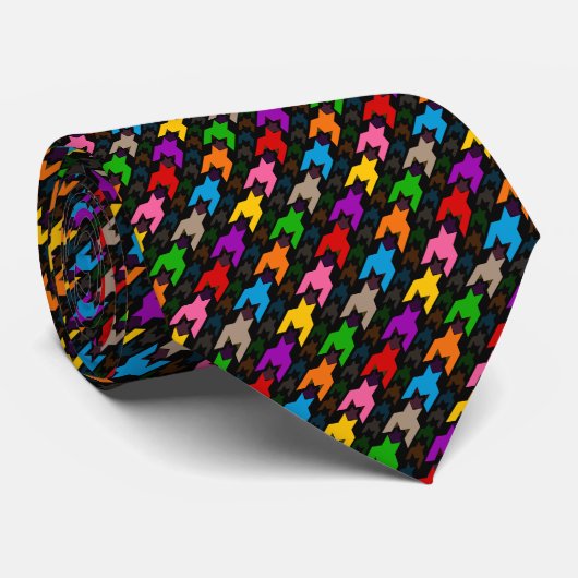 Farbenfrohes Houndstooth-Muster Schwarz Krawatte (Gerollt)