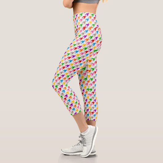 Farbenfrohes Houndstooth-Muster Weiß Capri Leggings (Links)