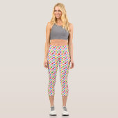 Farbenfrohes Houndstooth-Muster Weiß Capri Leggings (Vorderseite)