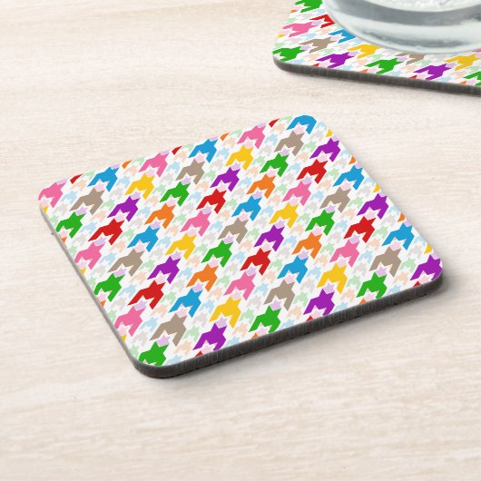 Farbenfrohes Houndstooth-Muster Weiß Getränkeuntersetzer (Linke Seite)