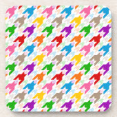 Farbenfrohes Houndstooth-Muster Weiß Getränkeuntersetzer (Vorderseite)