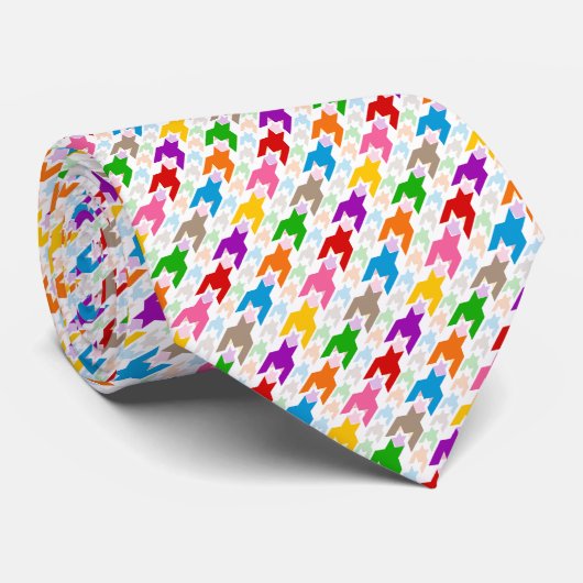 Farbenfrohes Houndstooth-Muster Weiß Krawatte (Gerollt)