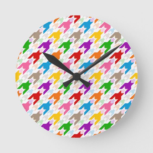 Farbenfrohes Houndstooth-Muster Weiß Runde Wanduhr (Vorderseite)