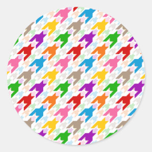Farbenfrohes Houndstooth-Muster Weiß  Runder Aufkleber