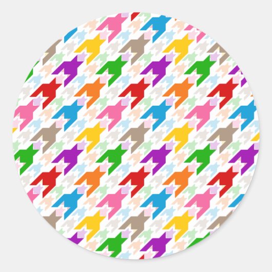 Farbenfrohes Houndstooth-Muster Weiß Runder Aufkleber (Vorderseite)
