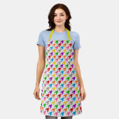 Farbenfrohes Houndstooth-Muster Weiß Schürze (Getragen)