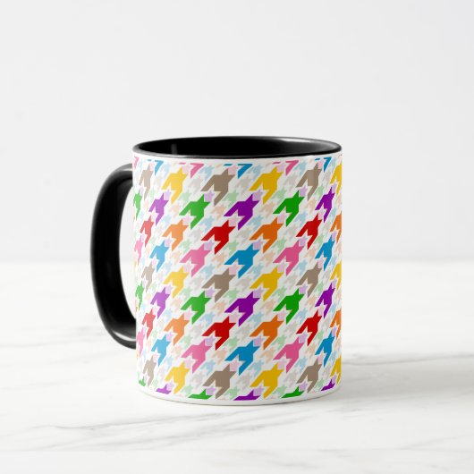 Farbenfrohes Houndstooth-Muster Weiß Tasse (Vorderseite Links)