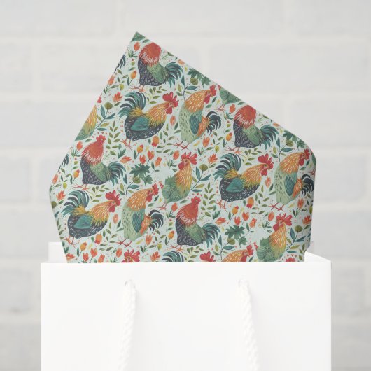 Farbenfrohes Hühner-Kunstmuster Hintergrund Seidenpapier (Geschenktüte)