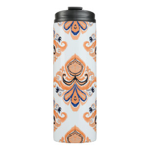 Farbenfrohes Ikat-Muster im Vintage-Stil. Elegante Thermosbecher
