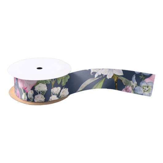 Farbenfrohes illustriertes Blumenmuster Satinband (Spule)