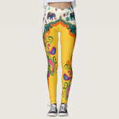 Farbenfrohes indisches Elefantenmuster Boho Leggings (Vorderseite)