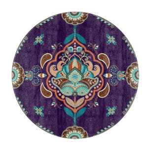 Farbenfrohes indisches Ornament, geometrische Umra Schneidebrett