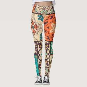 Farbenfrohes islamisches Patchwork: Vintage-Fliese Leggings