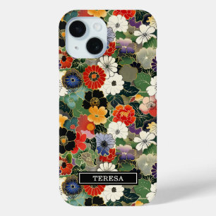 Farbenfrohes japanisches Blumenmuster mit Monogram Case-Mate iPhone Hülle