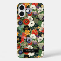 Farbenfrohes japanisches Blumenmuster mit Monogram