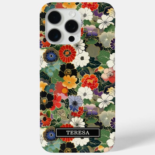 Farbenfrohes japanisches Blumenmuster mit Monogram Case-Mate iPhone Hülle (Rückseite)
