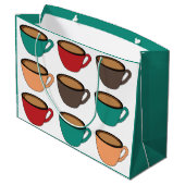 Farbenfrohes Kaffeetassenmuster Große Geschenktüte (Rückseite Schrägansicht)