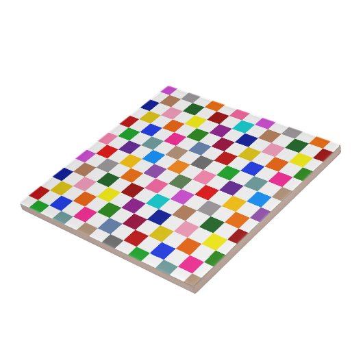 Farbenfrohes Karomuster Design Weiß Fliese (Seite)