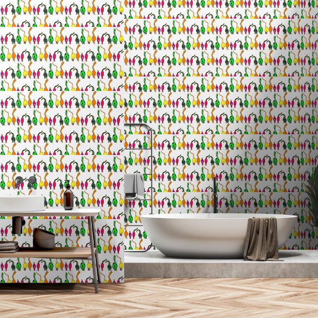 Farbenfrohes Katzenpopo-Muster Tapete (Badezimmer)
