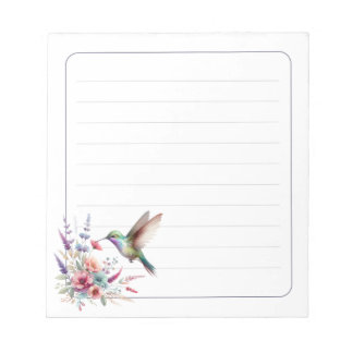 Farbenfrohes Kolibri-Blumen-Linien-Schreibpapier Notizblock