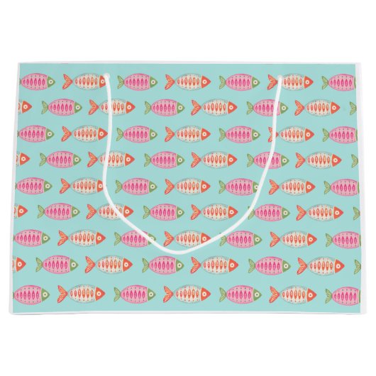 Farbenfrohes Küsten-Sommer-Fisch-Muster Große Geschenktüte (Vorderseite)
