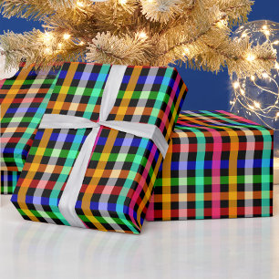 Farbenfrohes, lebendiges Gingham-Karo-Design Geschenkpapier