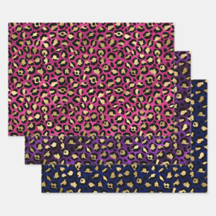 Farbenfrohes Leoparden-Design mit goldenen Akzente Geschenkpapier Set