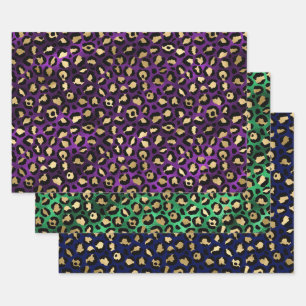 Farbenfrohes Leoparden-Druck-Design mit goldenen A Geschenkpapier Set