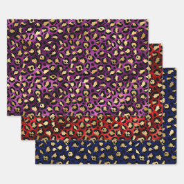 Farbenfrohes Leoparden-Druck-Design mit goldenen A Geschenkpapier Set