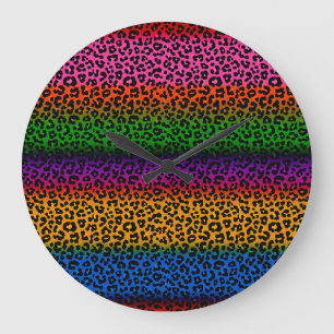 Farbenfrohes Leoparden-Tierdruck-Design  Große Wanduhr