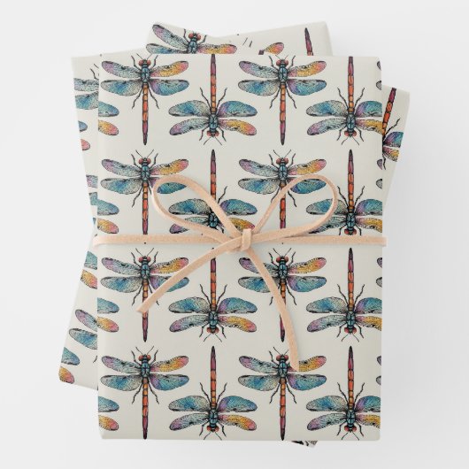 Farbenfrohes Libellenmuster Geschenkpapier Set (Beispiel)