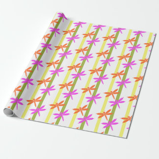 Farbenfrohes Libellenmuster Helle Sommerstreifen Geschenkpapier