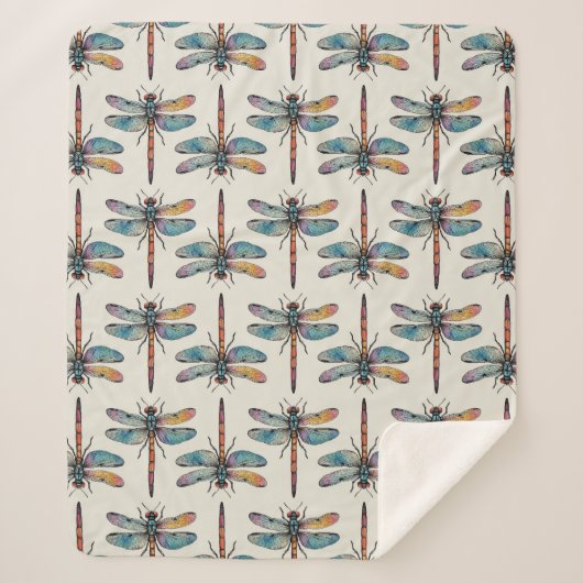 Farbenfrohes Libellenmuster Sherpadecke (Vorderseite)