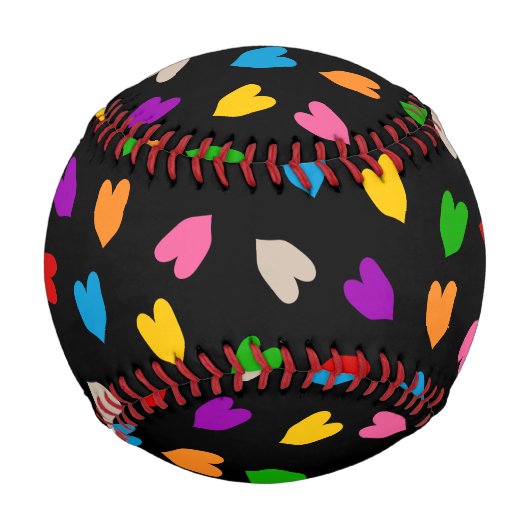 Farbenfrohes Liebesherzen Muster Design Schwarz Baseball (Vorderseite)