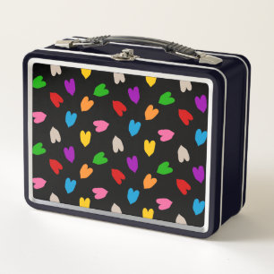 Farbenfrohes Liebesherzen Muster Design Schwarz Metall Brotdose