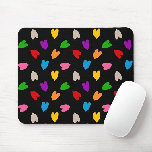 Farbenfrohes Liebesherzen Muster Design Schwarz Mousepad (Mit Mouse)