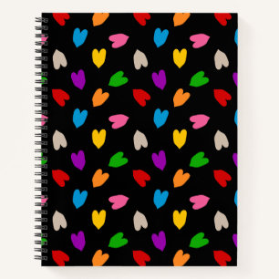 Farbenfrohes Liebesherzen Muster Design Schwarz Notizblock