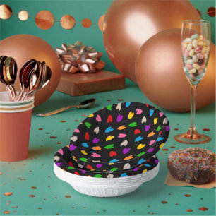 Farbenfrohes Liebesherzen Muster Design Schwarz Pappteller