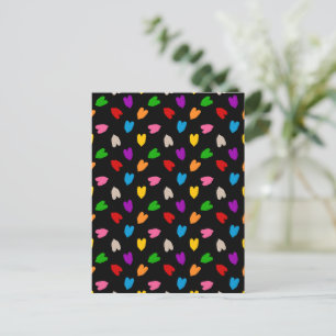 Farbenfrohes Liebesherzen Muster Design Schwarz Postkarte