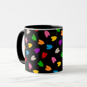 Farbenfrohes Liebesherzen Muster Design Schwarz  Tasse