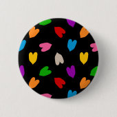 Farbenfrohes Liebesherzen Musterdesign Schwarz Button (Vorderseite)