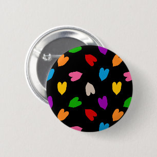 Farbenfrohes Liebesherzen Musterdesign Schwarz  Button