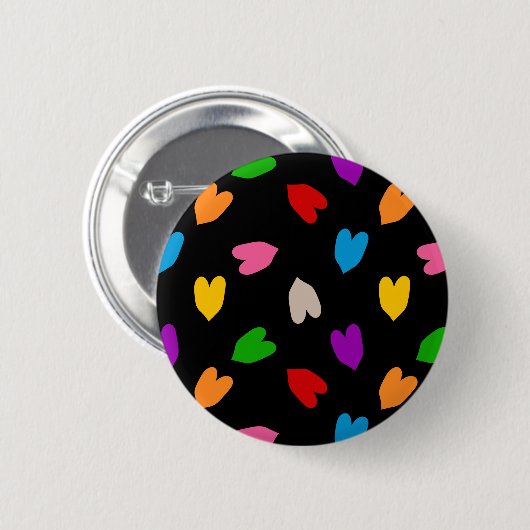 Farbenfrohes Liebesherzen Musterdesign Schwarz Button (Vorne & Hinten)