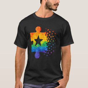 Farbenfrohes Low Poly Regenbogen-Puzzleteil Autism T-Shirt