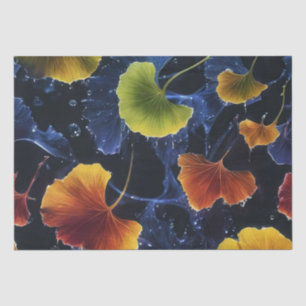 Farbenfrohes Luminogramm Ginkgo Blätter Decoupage Seidenpapier
