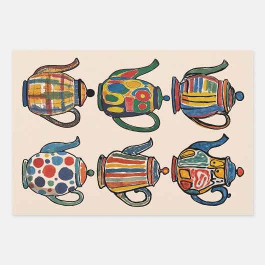 Farbenfrohes malerisches Teekannenmuster Geschenkpapier Set (Vorderseite)