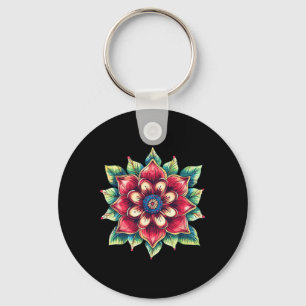 Farbenfrohes Mandala-Blumen-Boho-Yoga-Lotus-Symbol Schlüsselanhänger